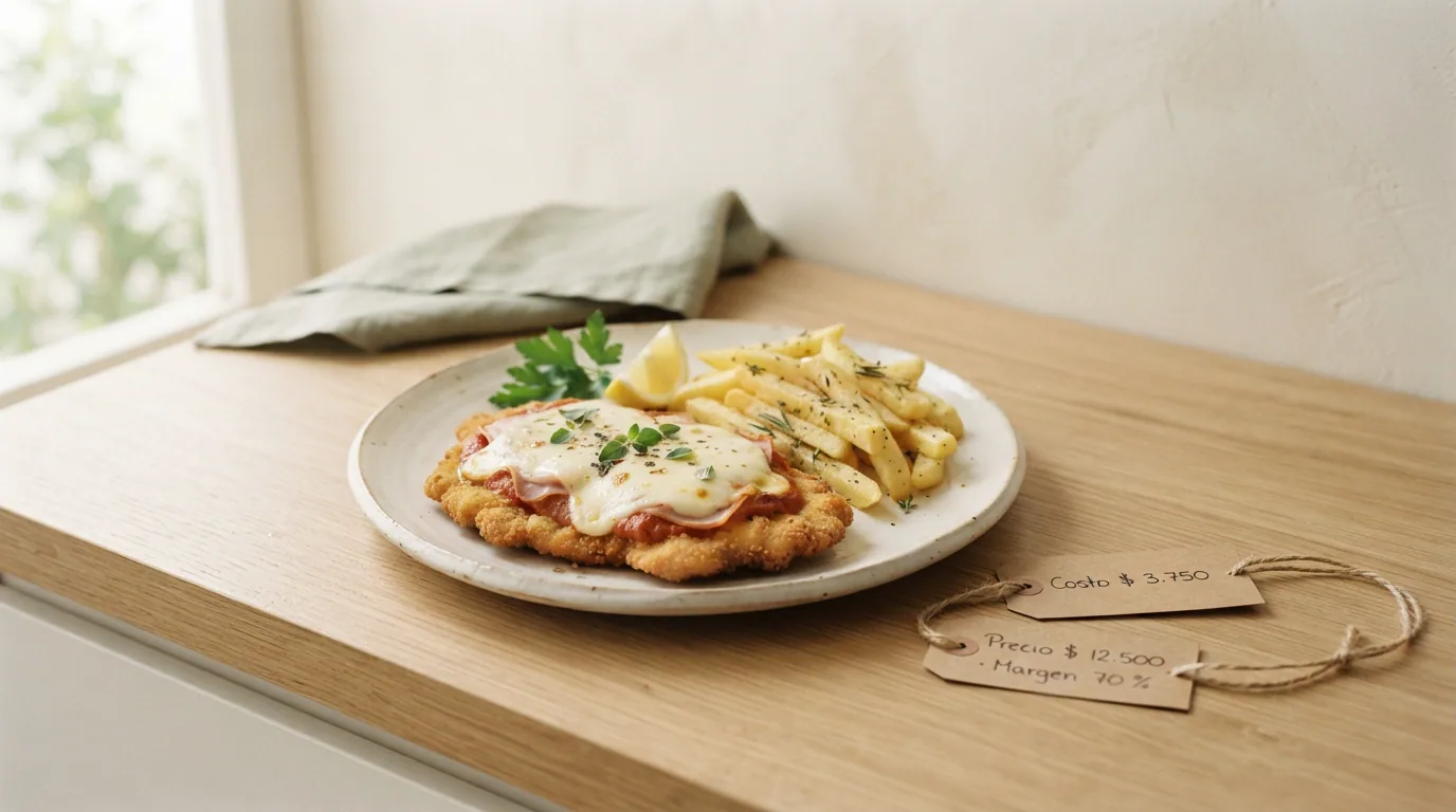 Milanesa napolitana con dos etiquetas: costo y precio con margen