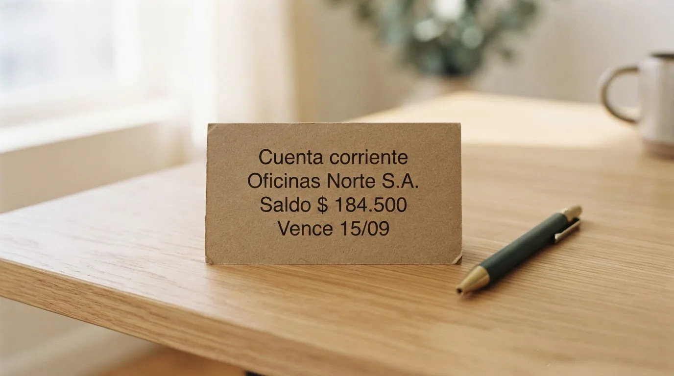 Tarjeta de cuenta corriente de un cliente con su saldo y vencimiento