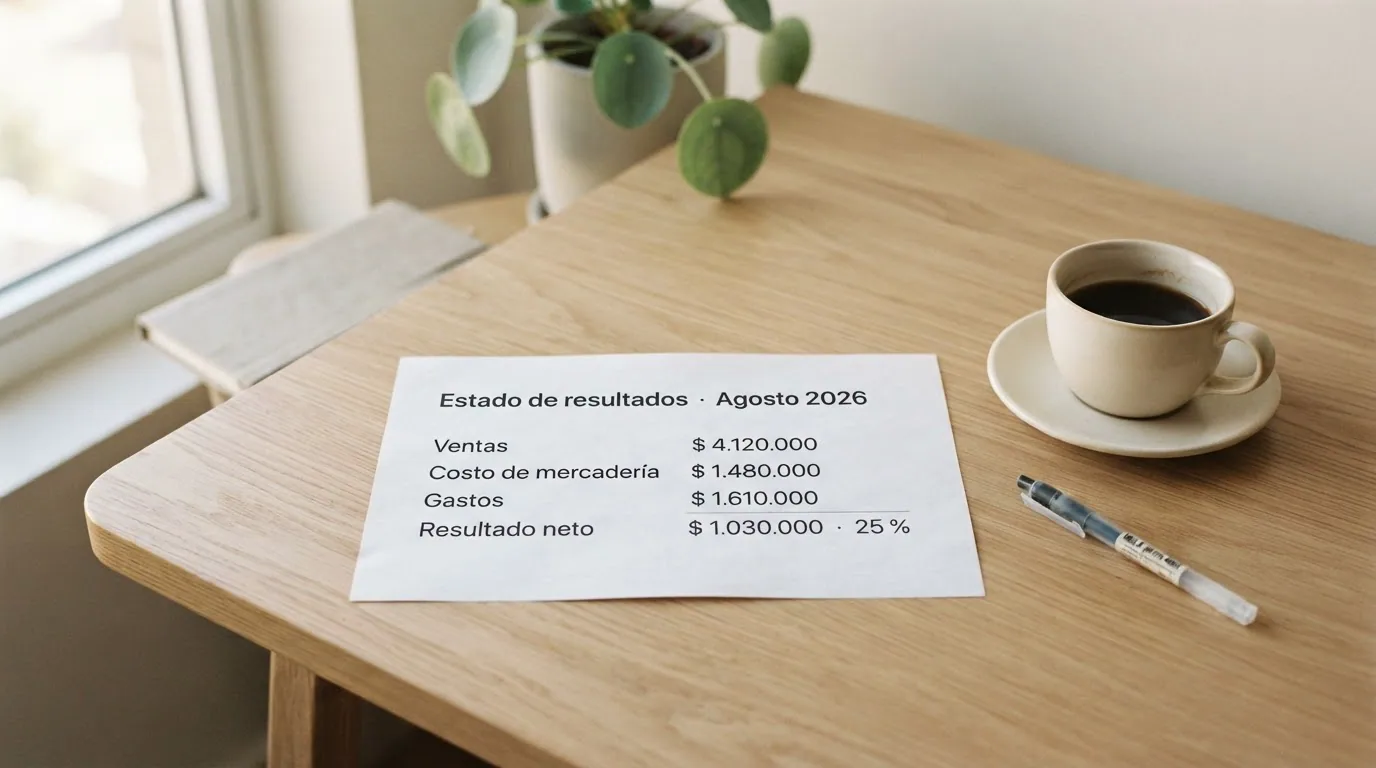 Estado de resultados del mes impreso sobre el escritorio