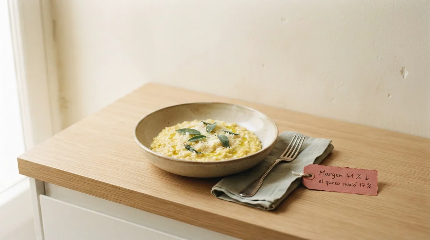 Plato con una etiqueta roja de margen caído