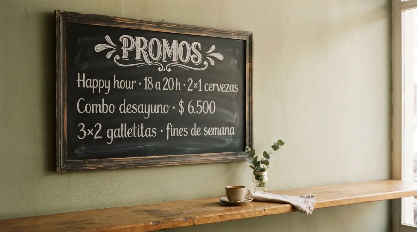 Pizarra grande con las promociones vigentes del local