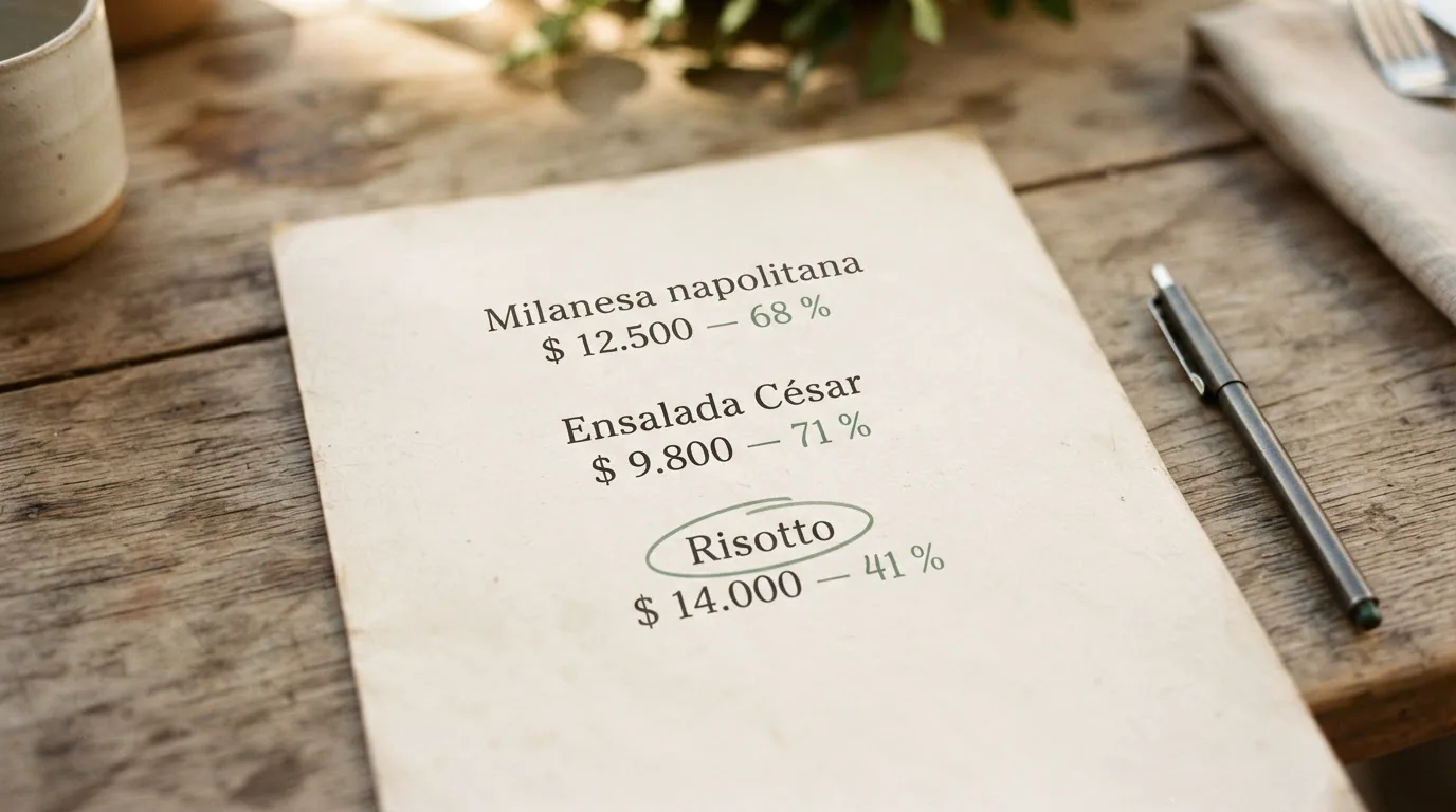 Carta impresa con anotaciones del margen de cada plato