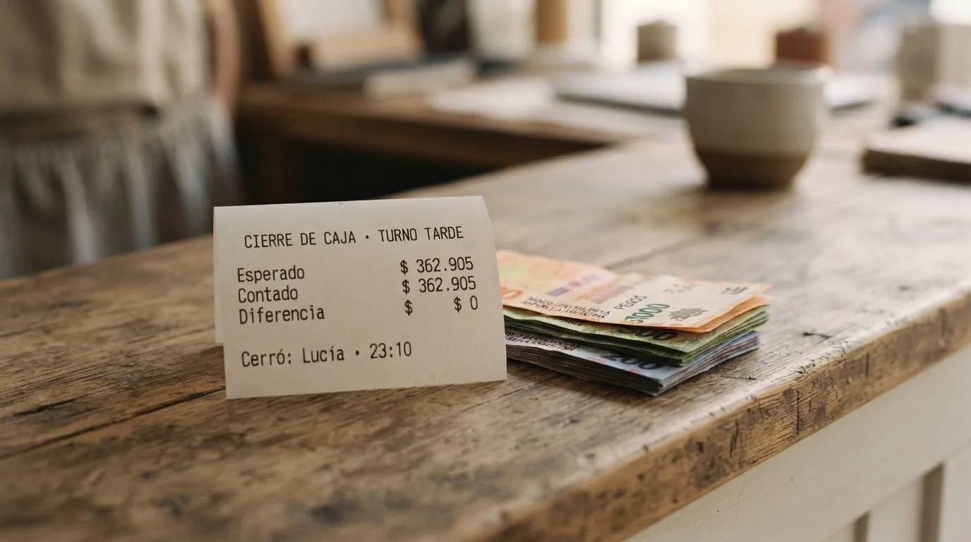 Ticket de cierre de caja con el esperado, lo contado y la diferencia