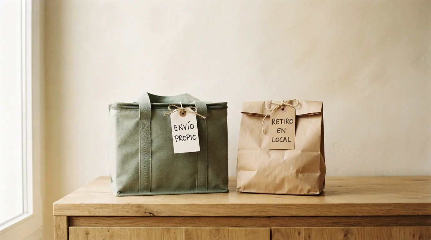 Bolsa térmica con etiqueta envío propio y bolsa de papel con etiqueta retiro en local